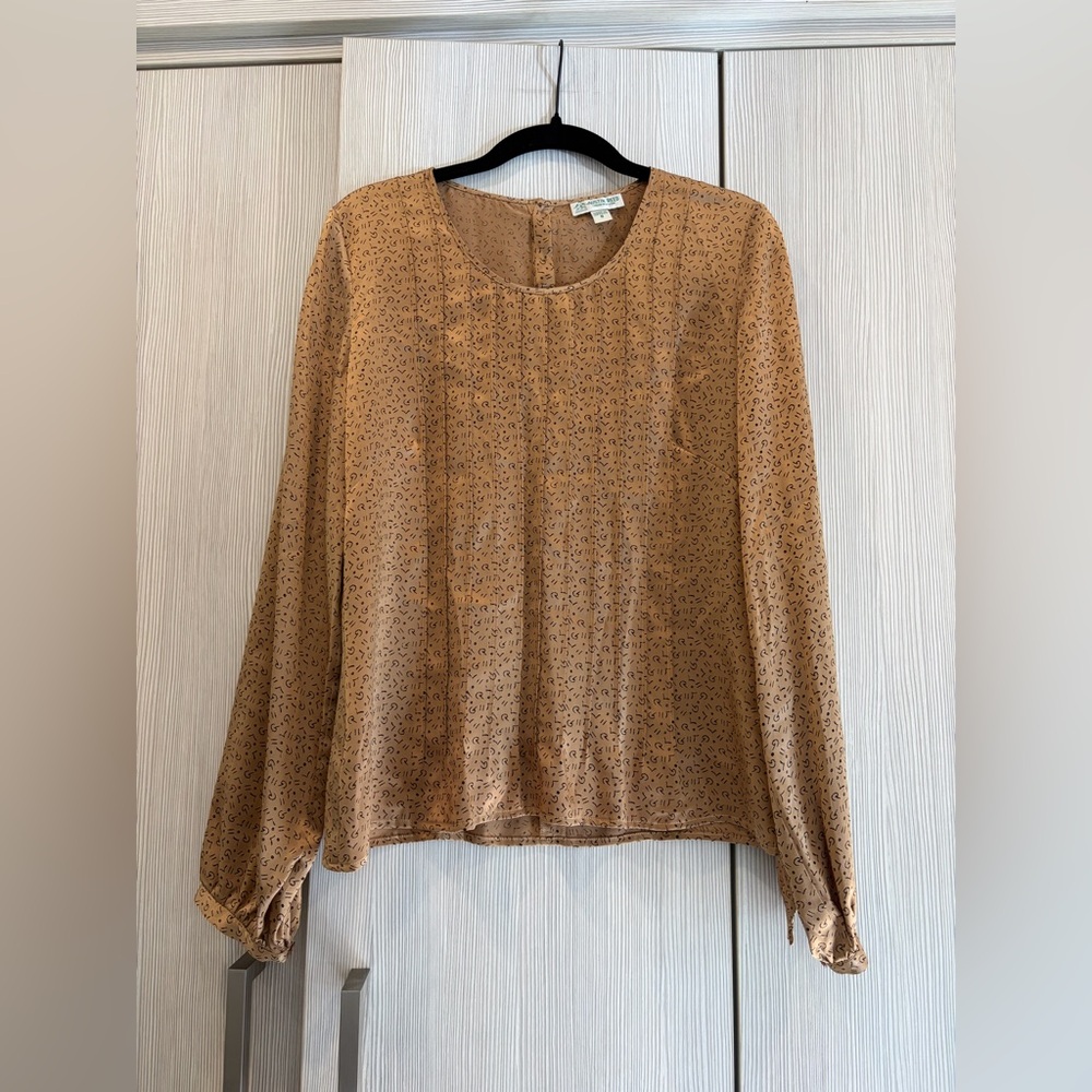 Vintage Austin Reed London Silk Blouse Gold Print Long Sleeve Size 6